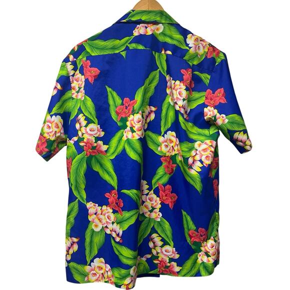 Vintage Hilo Hattie Mens Hawaiian Button Up Shirt Blue Colorful Floral Sz Large - Picture 3 of 5